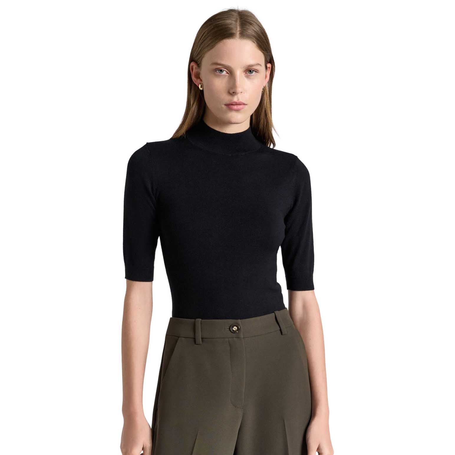 Cue Black Elbow Sleeve Funnel Neck Knit